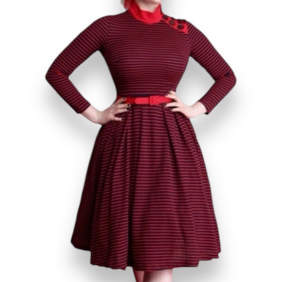 Tatyana Dresses & Skirts - Bettie Page by Tatyana Kneelength Striped Mockneck Skater Swing Dress